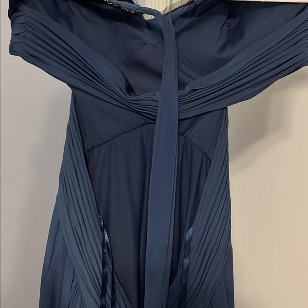 Navy silk midi backless dress